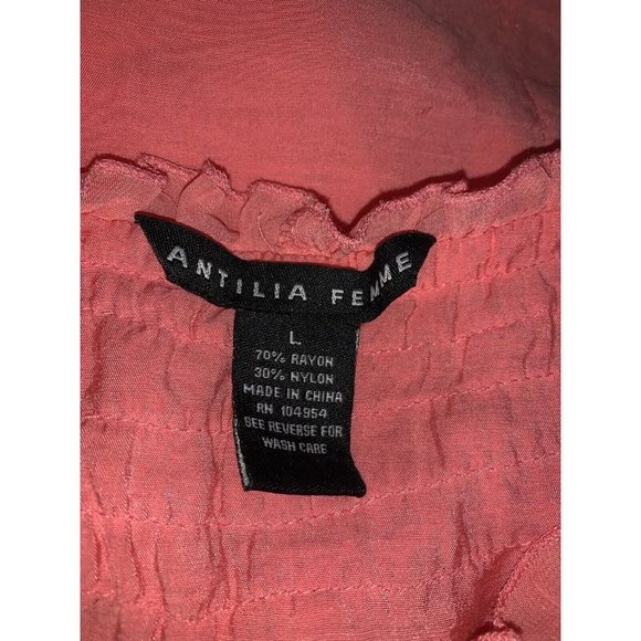 ANTILIA FEMME Sz LARGE Peach Ruffled Neck Sleeveless Peasant Blouse Boho EUC - Picture 8 of 9